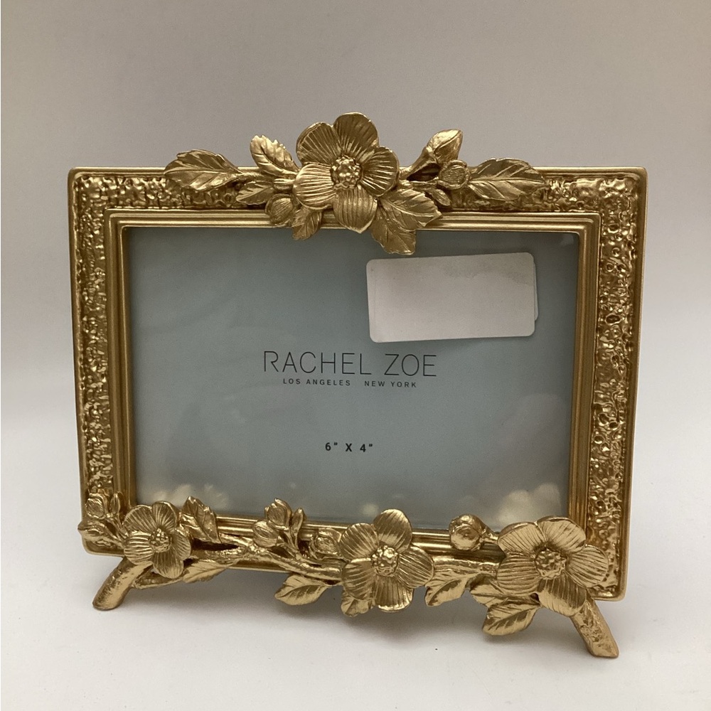 Rachel Zoe Golden Rectangular Accent Flower Picture Frame Fits 6’’ x 4’’ Photo